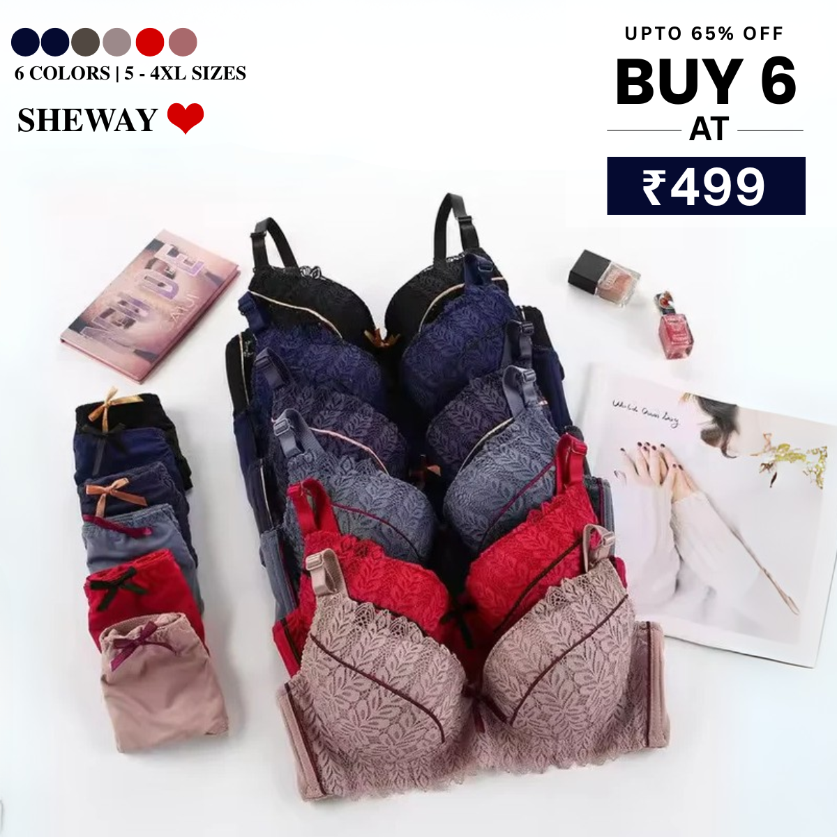 Combo Of 6 Bra & panties Sets imported