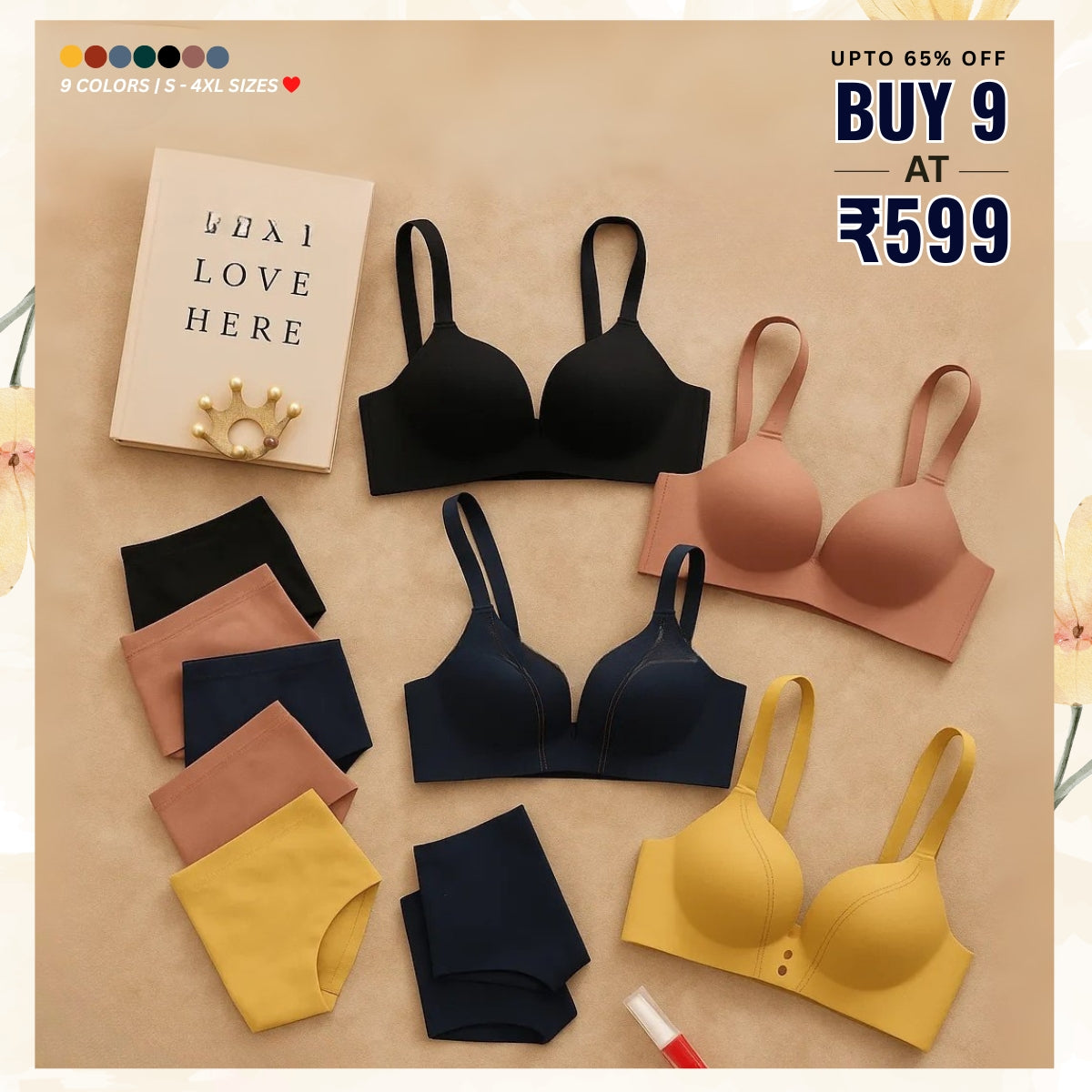 9-Pack Soft & Comfortable Lingerie Set Combo for Women – Everyday Elegance | LC-10