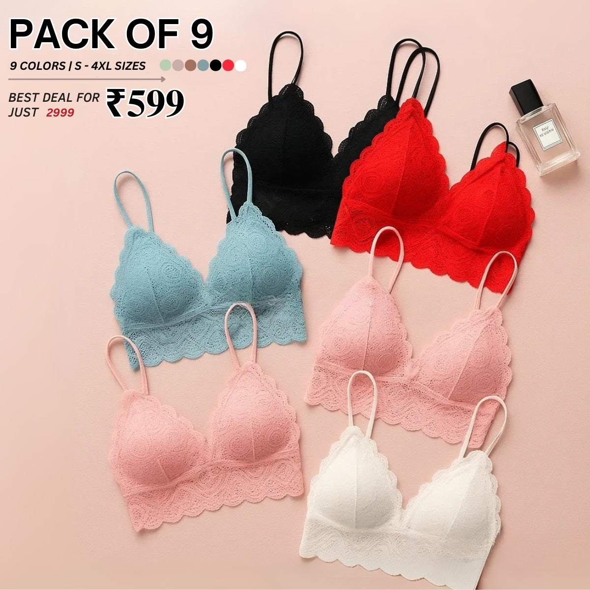 9-Pack Soft & Comfortable Lingerie Set Combo for Women – Everyday Elegance | LC-08