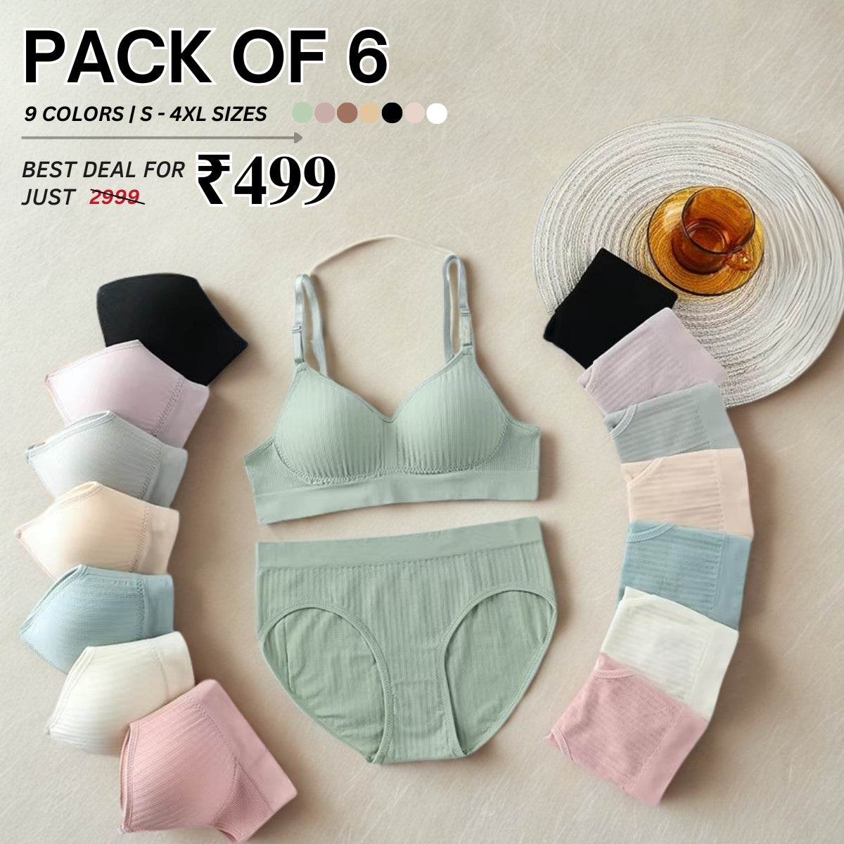 (Pack of 6) Women's  Bra Panty Lingerie Set for Girl's Combo | L-35