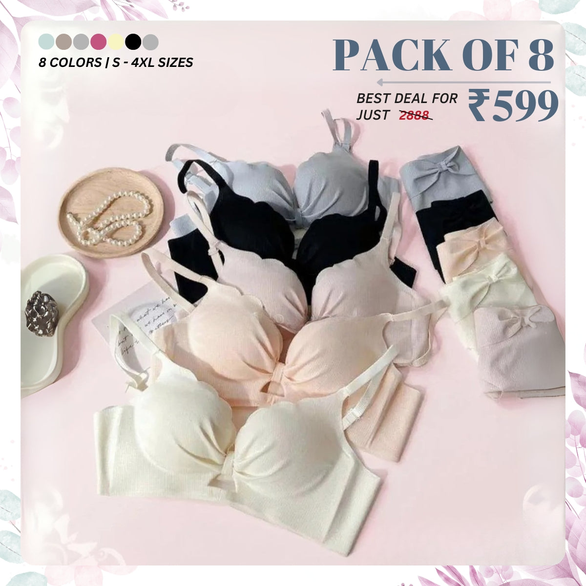 (Pack of 8) Women's  Bra Panty Lingerie Set for Girl's | L-117