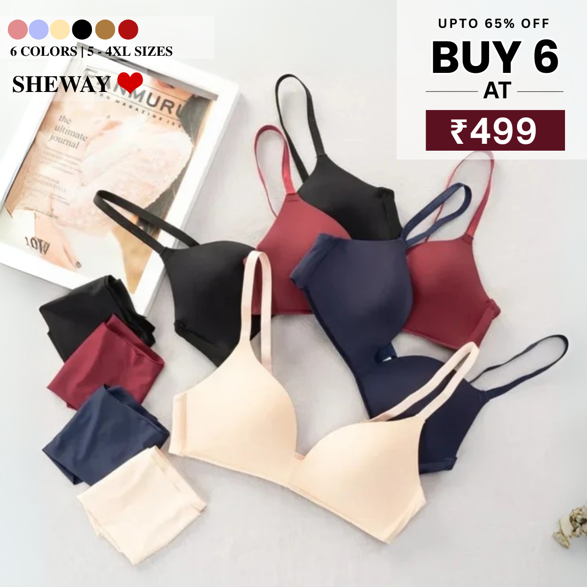 (Pack of 6) Women's Bra Panty Lingerie Set for Girl's Combo  | L-06