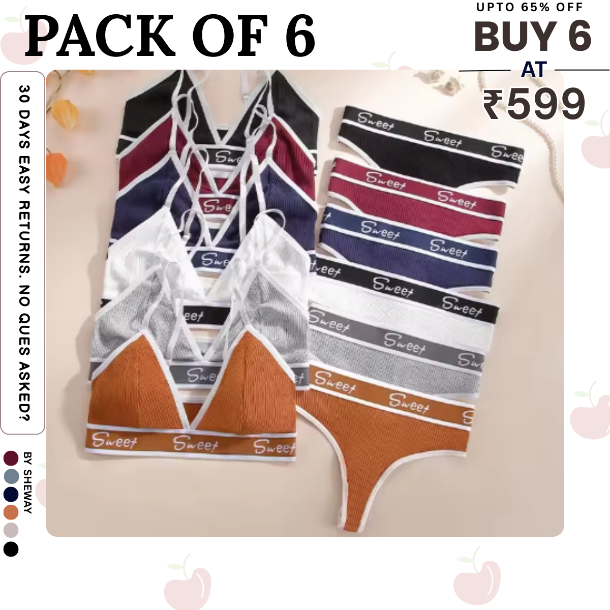 (Pack of 6) Premium Women’s Bra Panty Lingerie Set | Stylish, Comfortable & Affordable | LS-2