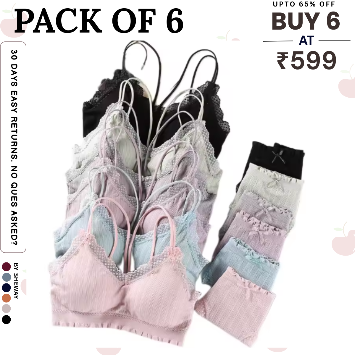 (Pack of 6) Premium Women’s Bra Panty Lingerie Set | Stylish, Comfortable & Affordable | LS-3