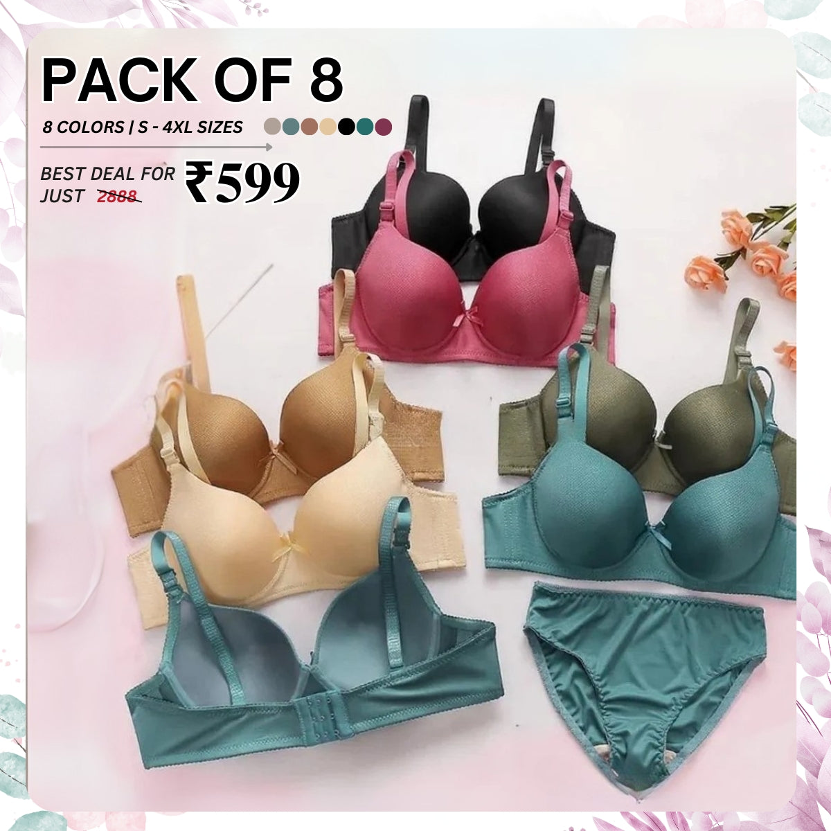 (Pack of 8) Women's  Bra Panty Lingerie Set for Girl's | L-105