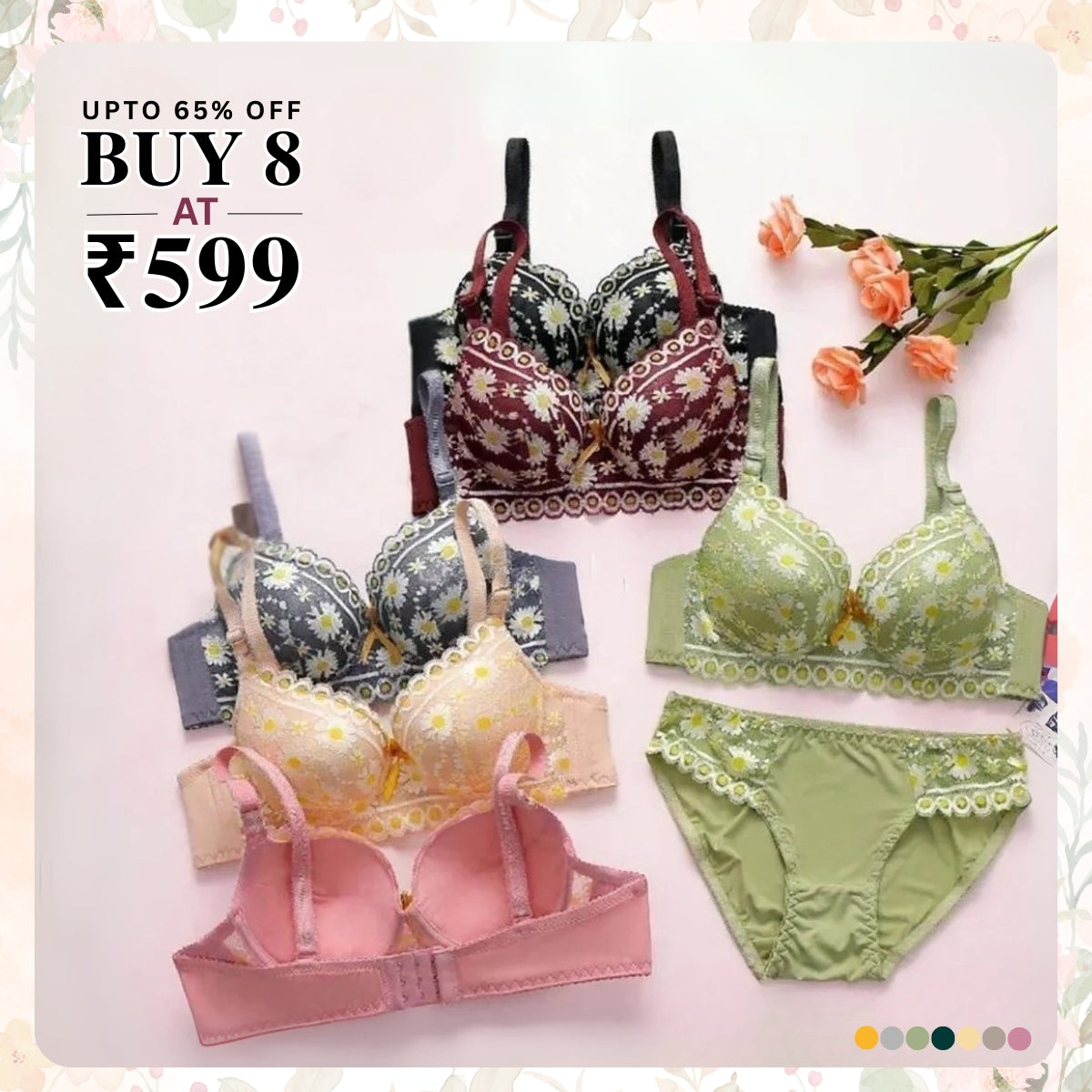 (Pack of 8) Women's Bra Panty Lingerie Set for Girl's | L-104