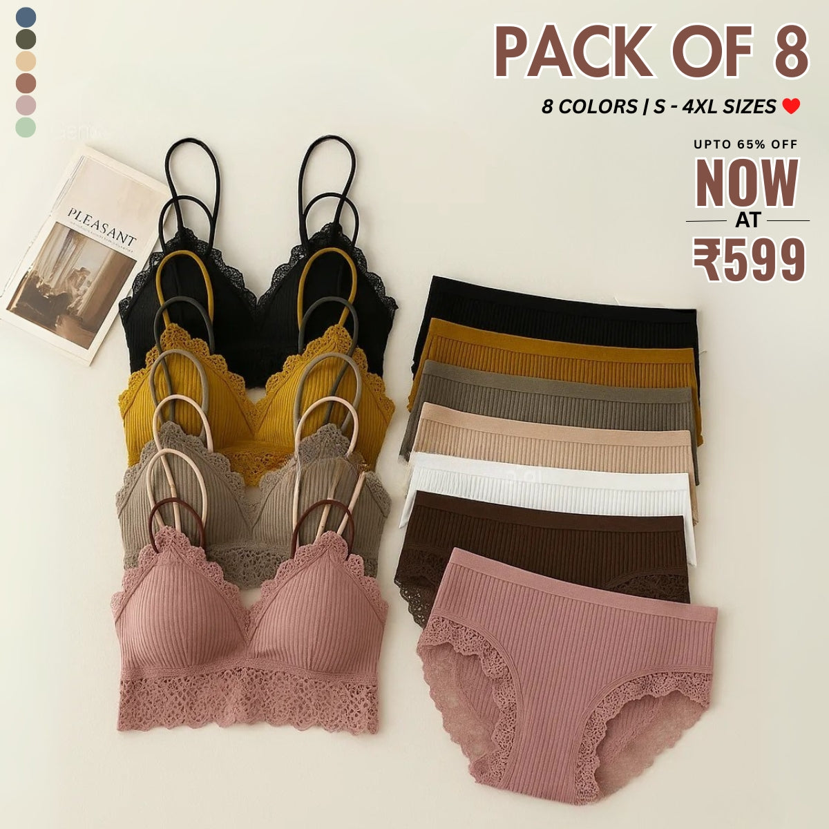 (Pack of 8) Women's  Bra Panty Lingerie Set for Girl's | L-125