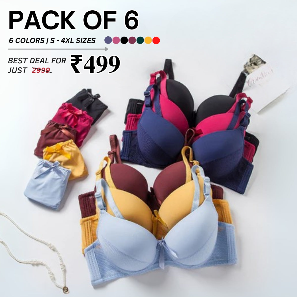 (Pack of 6) Women's Bra Panty Lingerie Set for Girl's Combo  | L-56