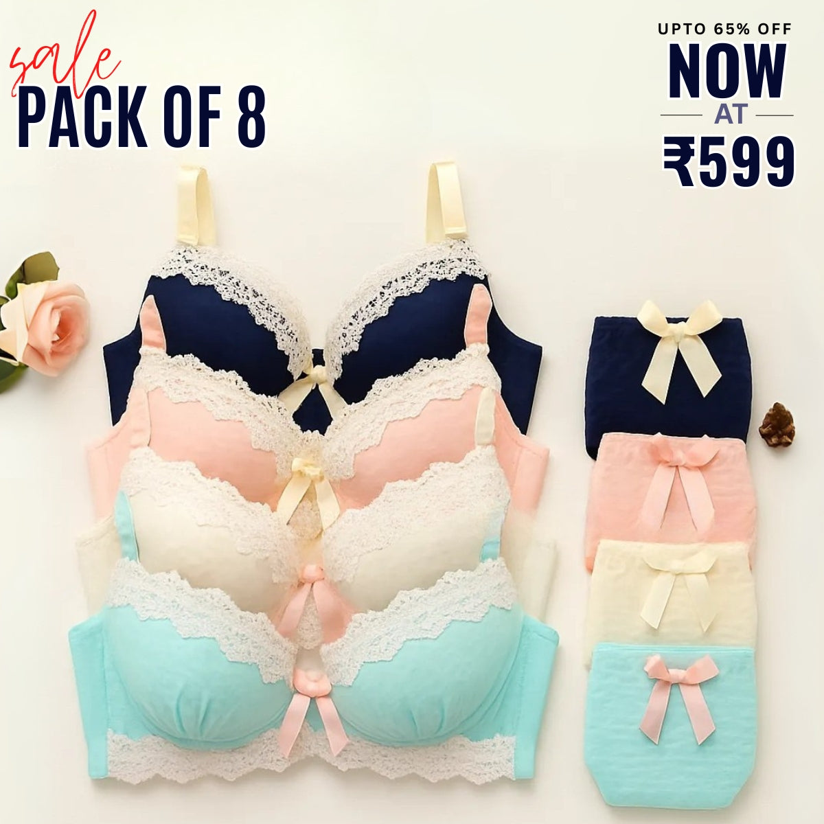 (Pack of 8) Women's  Bra Panty Lingerie Set for Girl's | L-141