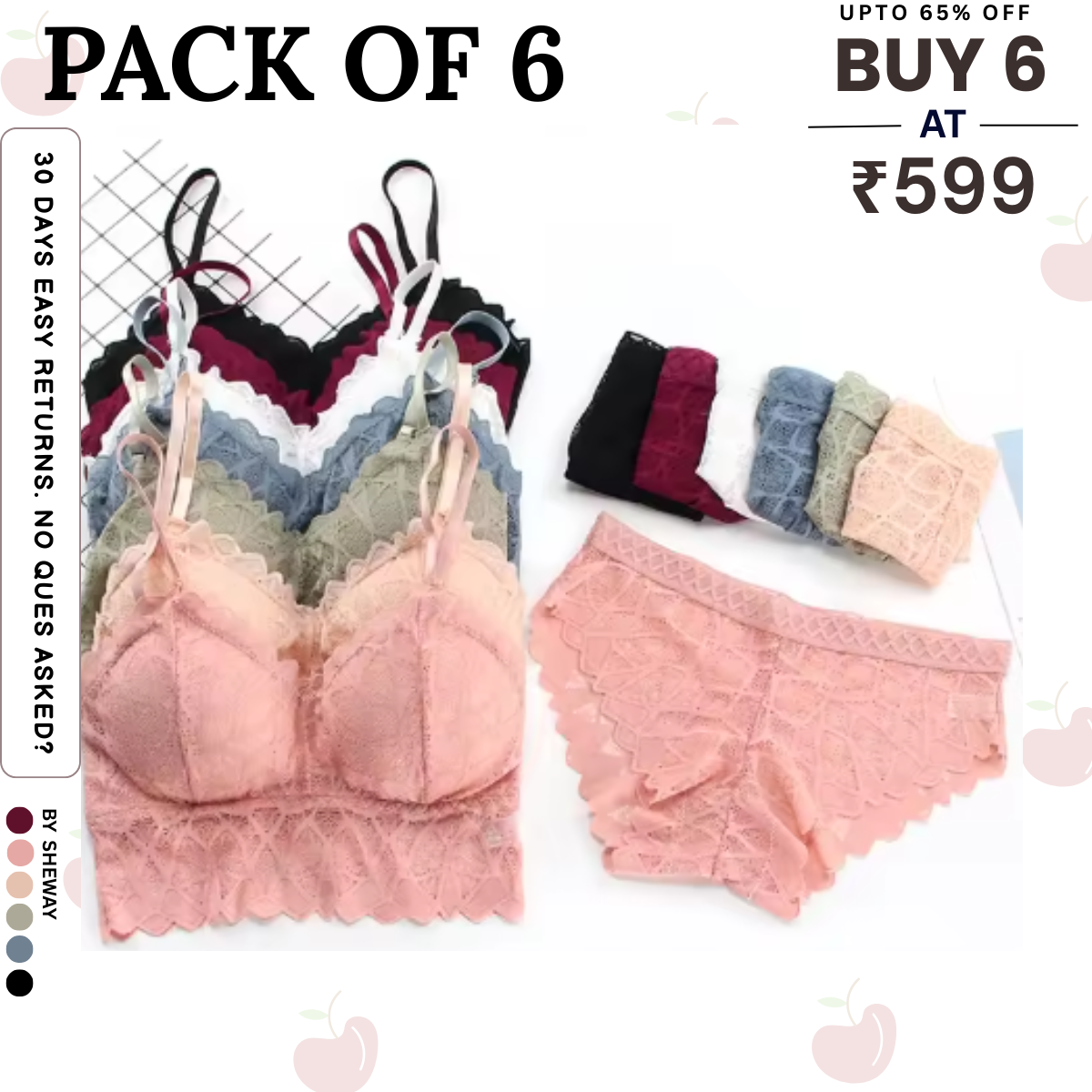 (Pack of 6) Premium Women’s Bra Panty Lingerie Set | Stylish, Comfortable & Affordable | LS-6