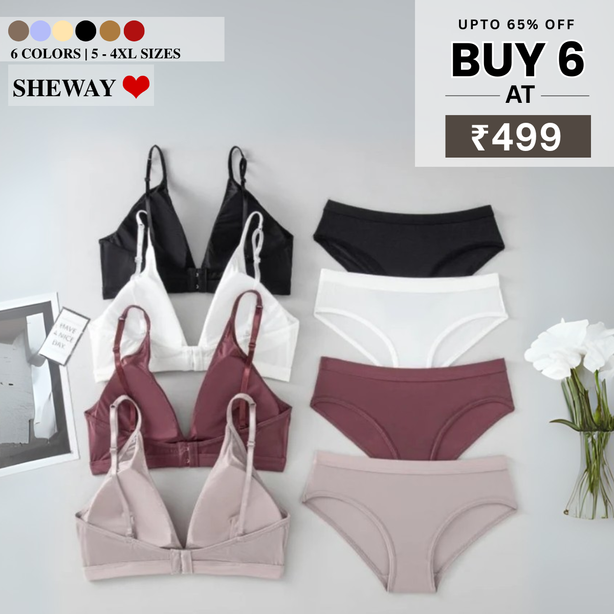 (Pack of 6)Women's  Bra & Panty Lingerie Set for Girl's Combo | L-62